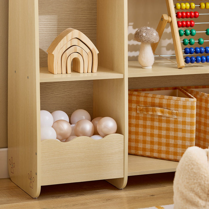 Scaffale per bambini con 3 ripiani e 5 scomparti Aperti Scaffale Libreria per bambini Naturale 91x30x100cm KMB101-N