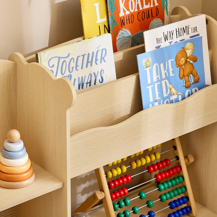 Scaffale per bambini con 3 ripiani e 5 scomparti Aperti Scaffale Libreria per bambini Naturale 91x30x100cm KMB101-N