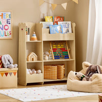 Scaffale per bambini con 3 ripiani e 5 scomparti Aperti Scaffale Libreria per bambini Naturale 91x30x100cm KMB101-N