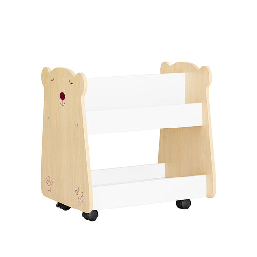 Libreria per bambini Scaffale con 2 Ripiani e 4 Ruote Scaffale Portaoggetti Bianco-Naturale 50x40x53cm KMB103-WN