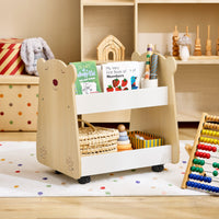 Libreria per bambini Scaffale con 2 Ripiani e 4 Ruote Scaffale Portaoggetti Bianco-Naturale 50x40x53cm KMB103-WN