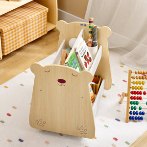 Libreria per bambini Scaffale con 2 Ripiani e 4 Ruote Scaffale Portaoggetti Bianco-Naturale 50x40x53cm KMB103-WN