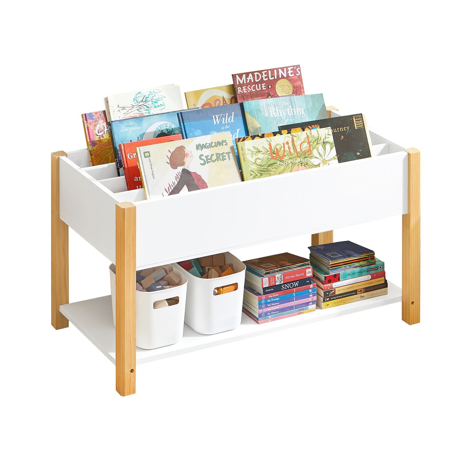 Libreria per bambini Scaffale per bambini con vani portaoggetti Scaffale portaoggetti per bambini Leggio per libri Scaffale per giocattoli bianco 85x42x45m KMB35-W