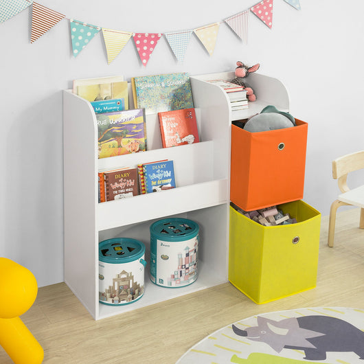 Libreria montessoriana per Bambini Scaffale portagiochi Portariviste 3 scaffali+2 ripiani+2 cestini KMB37-W