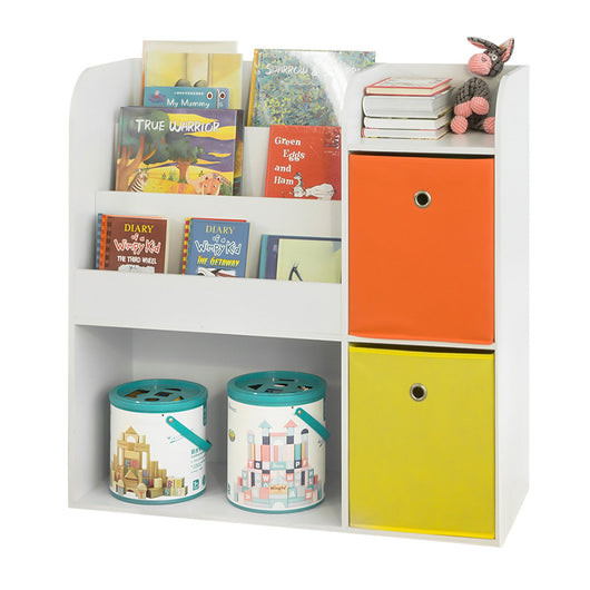 Libreria montessoriana per Bambini Scaffale portagiochi Portariviste 3 scaffali+2 ripiani+2 cestini KMB37-W