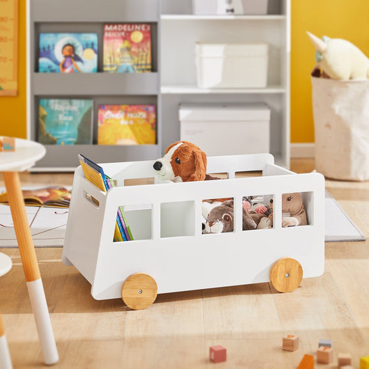 Portagiochi Carrello Libreria per Bambini, Organizzatore di Libri a 2 Scomparti con Ruote per Asilo Nido, Bianco, KMB41-W