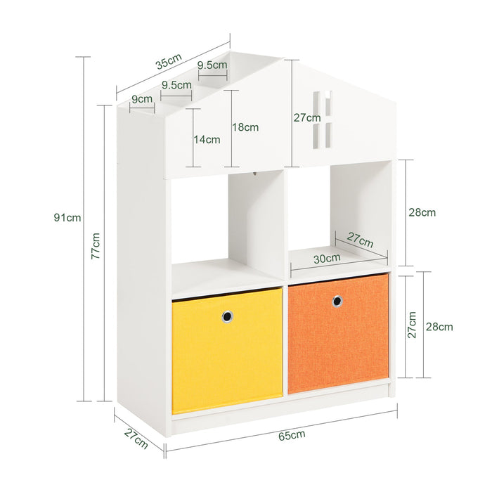 Libreria per bambini Scaffale per bambini con 2 scatole in tessuto Organizer per giocattoli Bianco KMB49-W