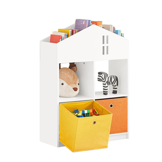 Libreria per bambini Scaffale per bambini con 2 scatole in tessuto Organizer per giocattoli Bianco KMB49-W