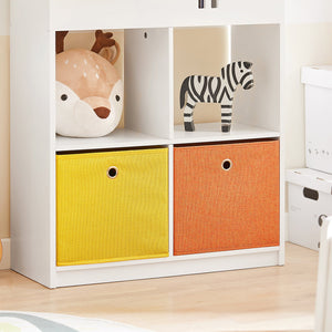 Libreria per bambini Scaffale per bambini con 2 scatole in tessuto Organizer per giocattoli Bianco KMB49-W