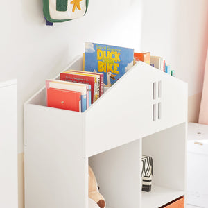 Libreria per bambini Scaffale per bambini con 2 scatole in tessuto Organizer per giocattoli Bianco KMB49-W