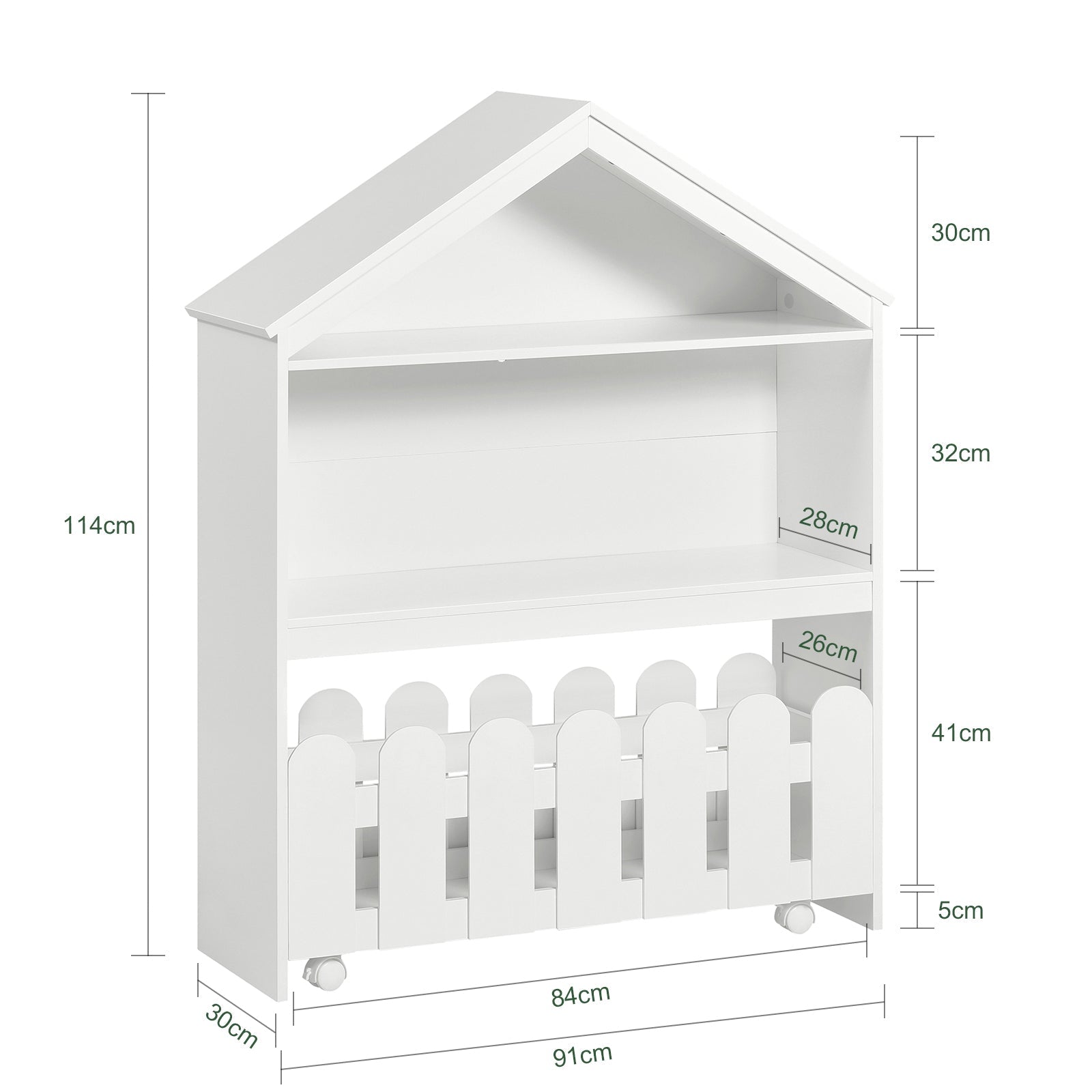 Mensola per bambini, Mensola portaoggetti, Libreria con ruote, organizer per giocattoli per bambini 91x30 x114cm KMB52-W SoBuy