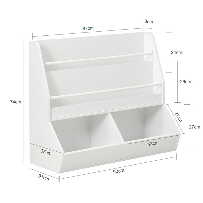 Libreria per bambini Scaffale portaoggetti con 2 ripiani e 2 vani aperti Mobile per giocattoli Bianco 90x35x74cm KMB56-W SoBuy