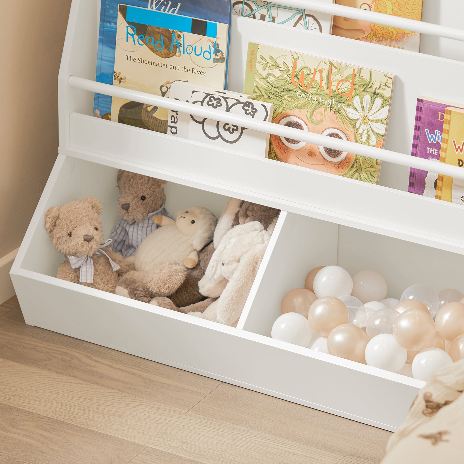 Libreria per bambini Scaffale portaoggetti con 2 ripiani e 2 vani aperti Mobile per giocattoli Bianco 90x35x74cm KMB56-W SoBuy