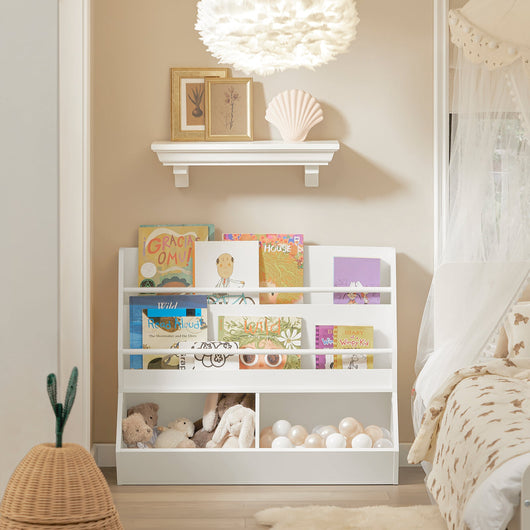 Libreria per bambini Scaffale portaoggetti con 2 ripiani e 2 vani aperti Mobile per giocattoli Bianco 90x35x74cm KMB56-W SoBuy