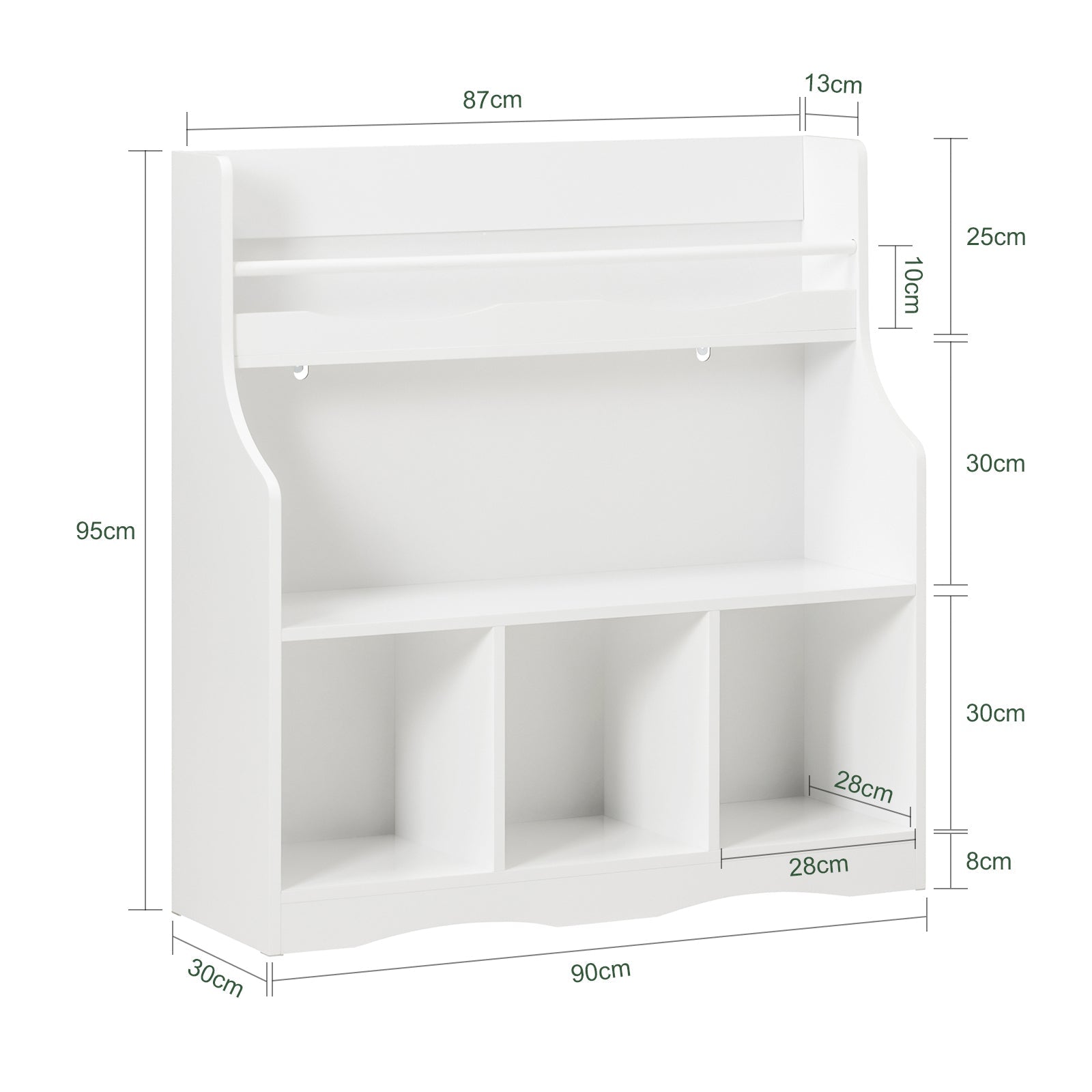 Libreria per bambini Scaffale portaoggetti con 1 ripiano e 4 scomparti aperti Mobile per giocattoli Bianco 90x30x95cm KMB57-W SoBuy