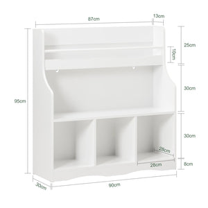 Libreria per bambini Scaffale portaoggetti con 1 ripiano e 4 scomparti aperti Mobile per giocattoli Bianco 90x30x95cm KMB57-W SoBuy