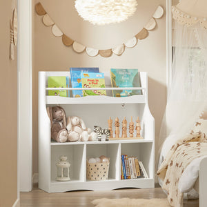 Libreria per bambini Scaffale portaoggetti con 1 ripiano e 4 scomparti aperti Mobile per giocattoli Bianco 90x30x95cm KMB57-W SoBuy