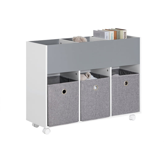 Scaffale per bambini con 3 scatole in tessuto Libreria scaffale per con ruote scaffale Portaoggetti Organizer per giocattoli Grigio chiaro 80x30x63 cm KMB61-HG SoBuy