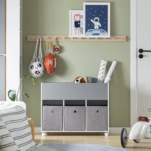 Scaffale per bambini con 3 scatole in tessuto Libreria scaffale per con ruote scaffale Portaoggetti Organizer per giocattoli Grigio chiaro 80x30x63 cm KMB61-HG SoBuy