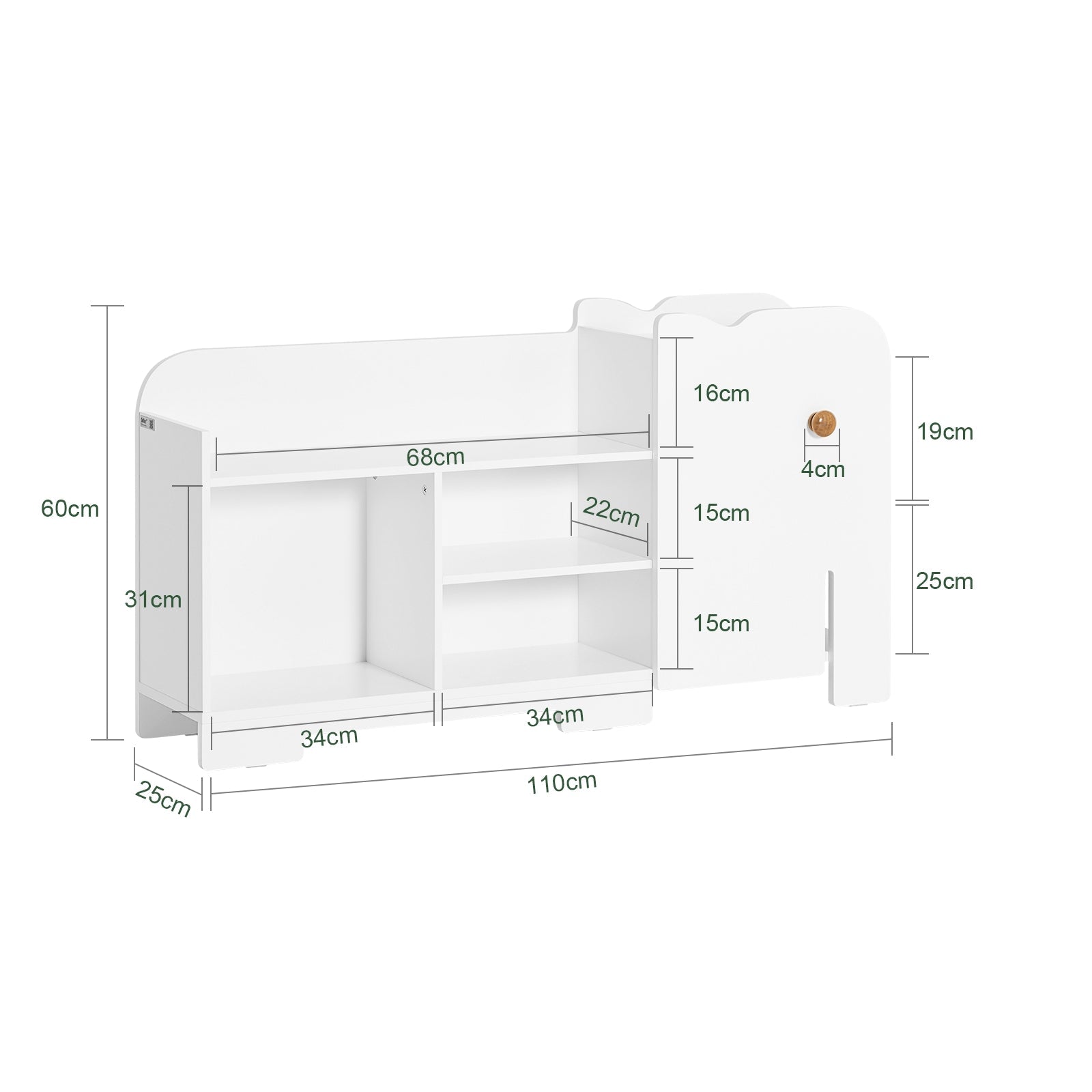 Scaffale portaoggetti Libreria per bambini Disegno dell'elefante Mobili per camerette Bianco 110x25x60cm KMB62-W SoBuy