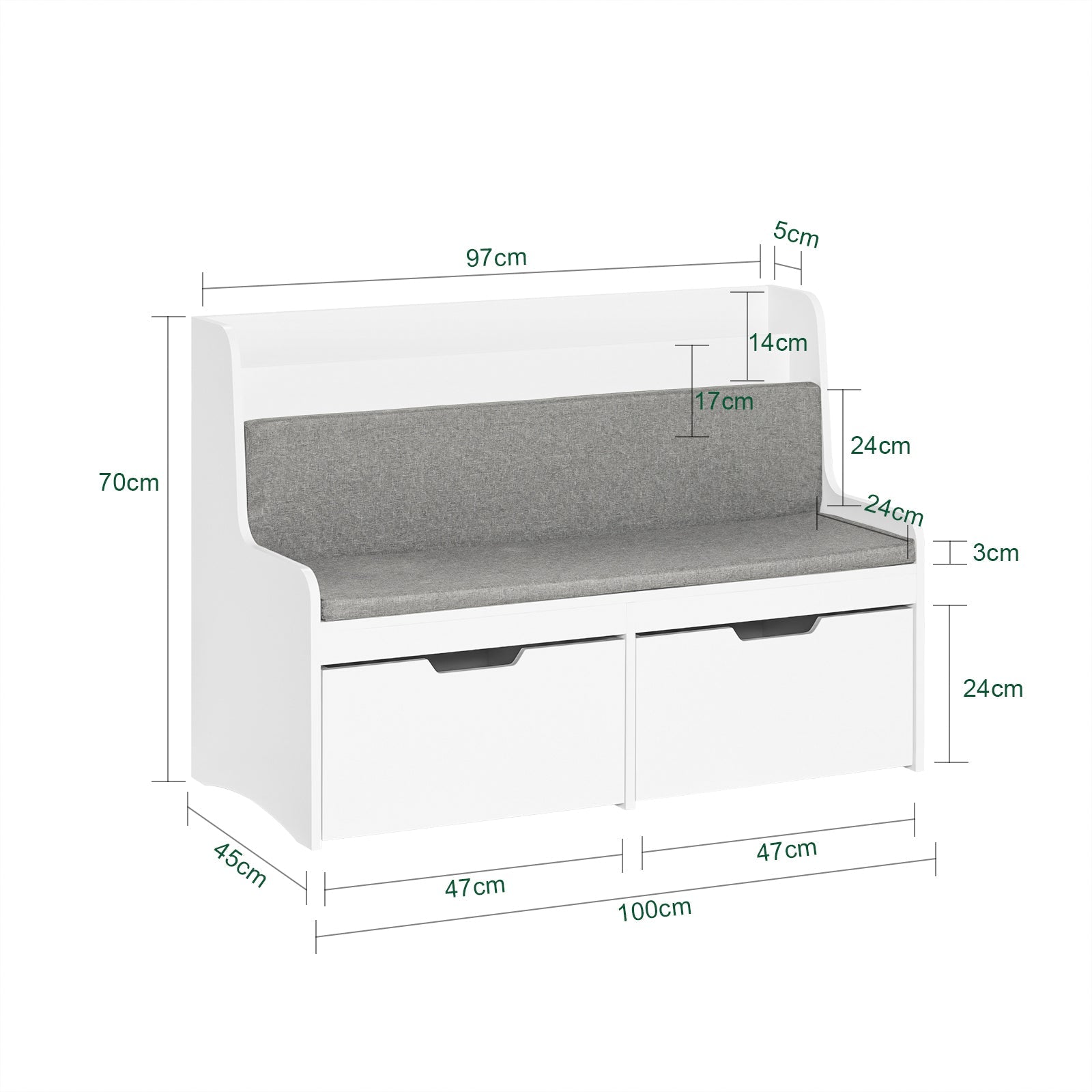 Panca Per Bambini Con Libreria Scatola Portaoggetti Con Ruote Panca Per Scarpe Con Cuscino Sedile Bianco 100x45x70cm KMB66-W SoBuy