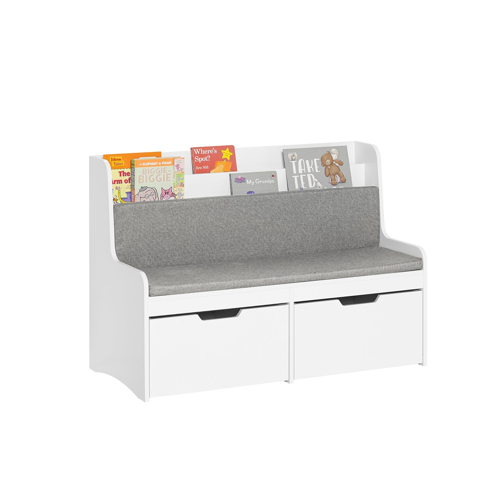 Panca Per Bambini Con Libreria Scatola Portaoggetti Con Ruote Panca Per Scarpe Con Cuscino Sedile Bianco 100x45x70cm KMB66-W SoBuy