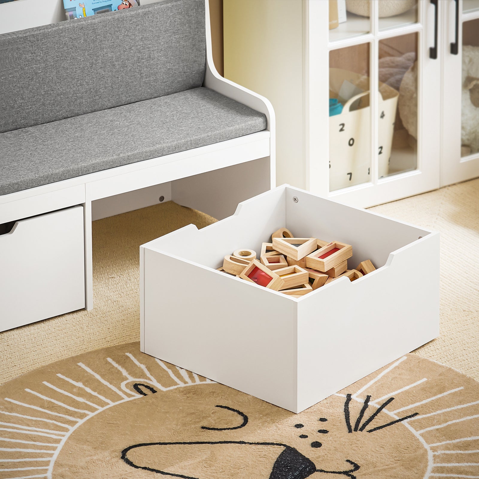 Panca Per Bambini Con Libreria Scatola Portaoggetti Con Ruote Panca Per Scarpe Con Cuscino Sedile Bianco 100x45x70cm KMB66-W SoBuy