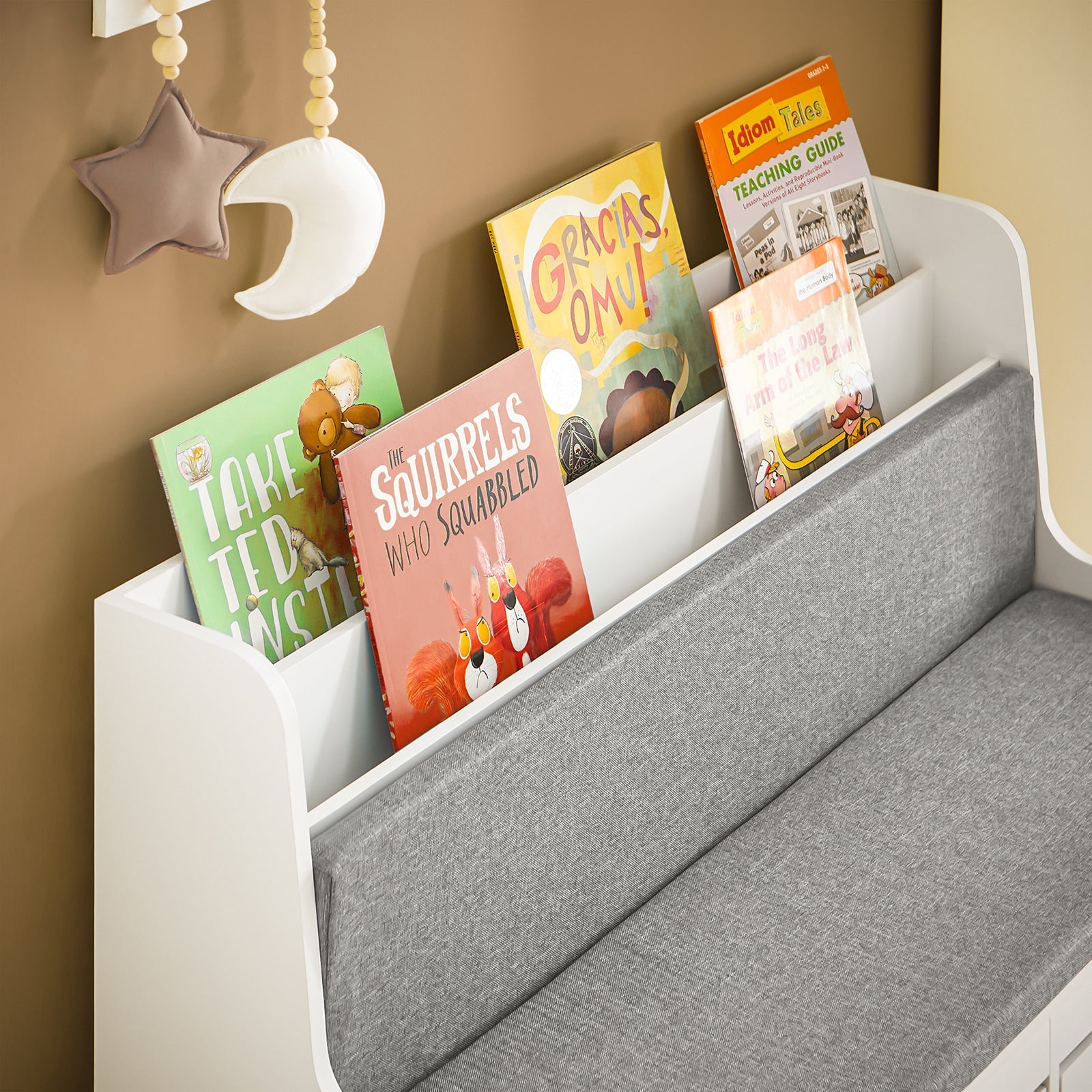 Panca Per Bambini Con Libreria Scatola Portaoggetti Con Ruote Panca Per Scarpe Con Cuscino Sedile Bianco 100x45x70cm KMB66-W SoBuy