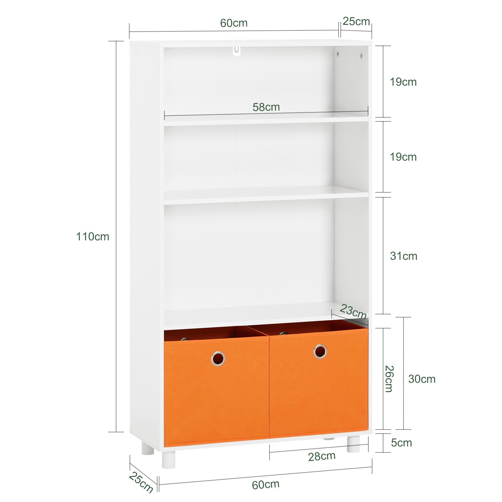 Libreria Per Bambini Con 2 Scatole Arancia Scaffale Portaoggetti Per Bambini Mobili Per Camerette 60x25x110 Cm KMB68-W SoBuy