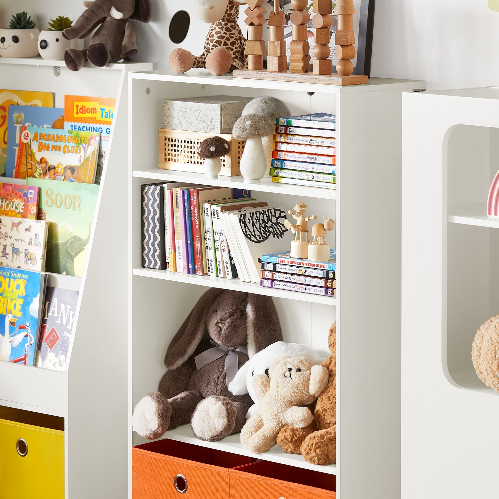 Libreria Per Bambini Con 2 Scatole Arancia Scaffale Portaoggetti Per Bambini Mobili Per Camerette 60x25x110 Cm KMB68-W SoBuy