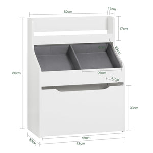 Libreria Per Bambini Scaffale Per Giocattoli Con 2 Scatole In Tessuto Mobili Per Camerette Bianco 63x32x80cm KMB71-W