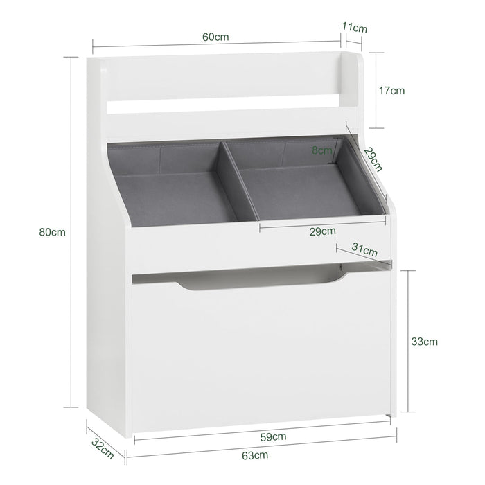 Libreria Per Bambini Scaffale Per Giocattoli Con 2 Scatole In Tessuto Mobili Per Camerette Bianco 63x32x80cm KMB71-W