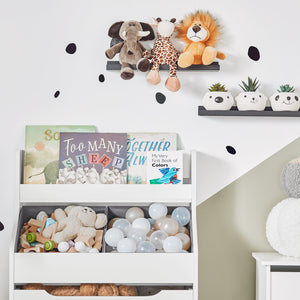 Libreria Per Bambini Scaffale Per Giocattoli Con 2 Scatole In Tessuto Mobili Per Camerette Bianco 63x32x80cm KMB71-W