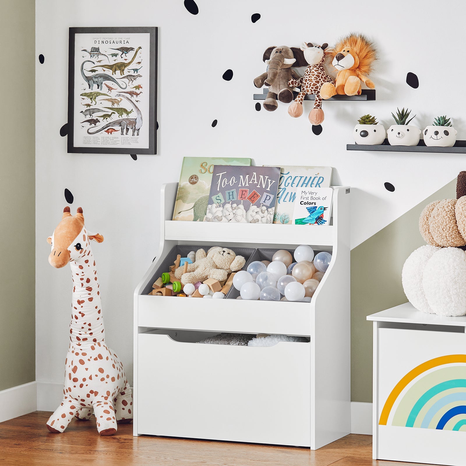 Libreria Per Bambini Scaffale Per Giocattoli Con 2 Scatole In Tessuto Mobili Per Camerette Bianco 63x32x80cm KMB71-W