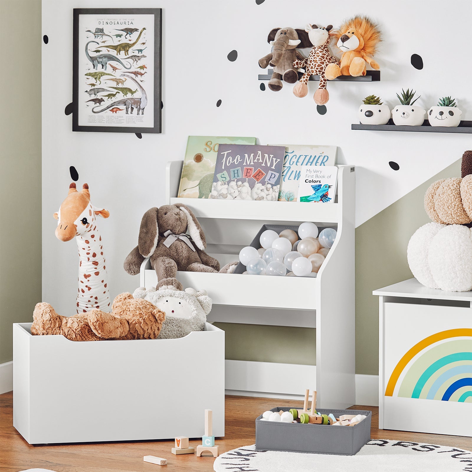 Libreria Per Bambini Scaffale Per Giocattoli Con 2 Scatole In Tessuto Mobili Per Camerette Bianco 63x32x80cm KMB71-W