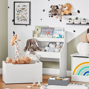 Libreria Per Bambini Scaffale Per Giocattoli Con 2 Scatole In Tessuto Mobili Per Camerette Bianco 63x32x80cm KMB71-W