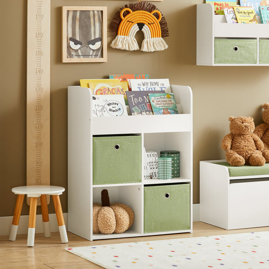 Libreria Per Bambini Scaffale Con 2 Scatole In Tessuto Organizzatore Di Giocattoli Bianco 60x34x80cm KMB79-W SoBuy