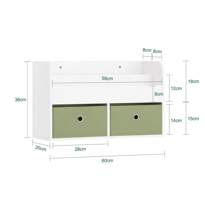 Libreria Per Bambini Mensola A Muro Con Due Scatole Di Giocattoli 60x20x36 Cm Bianco KMB81-W SoBuy