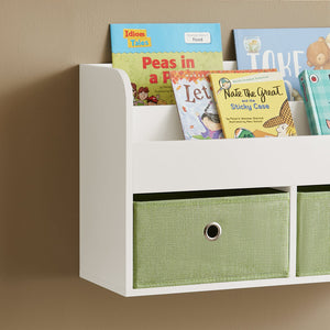 Libreria Per Bambini Mensola A Muro Con Due Scatole Di Giocattoli 60x20x36 Cm Bianco KMB81-W SoBuy