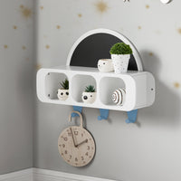 Appendiabiti A Muro Per Bambini Con 1 Lavagna A Semicerchio Scaffale Per Bambini Bianco-Azzurro 70 X 20 X 53 Cm KMB86-W