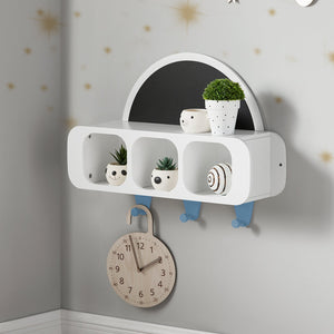 Appendiabiti A Muro Per Bambini Con 1 Lavagna A Semicerchio Scaffale Per Bambini Bianco-Azzurro 70 X 20 X 53 Cm KMB86-W