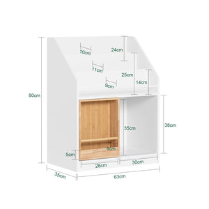 Libreria per bambini con vano portaoggetto e anta scorrevole Scaffale per giocattoli Organizzatore di giocattoli Bianco 63x35x80cm KMB98-W