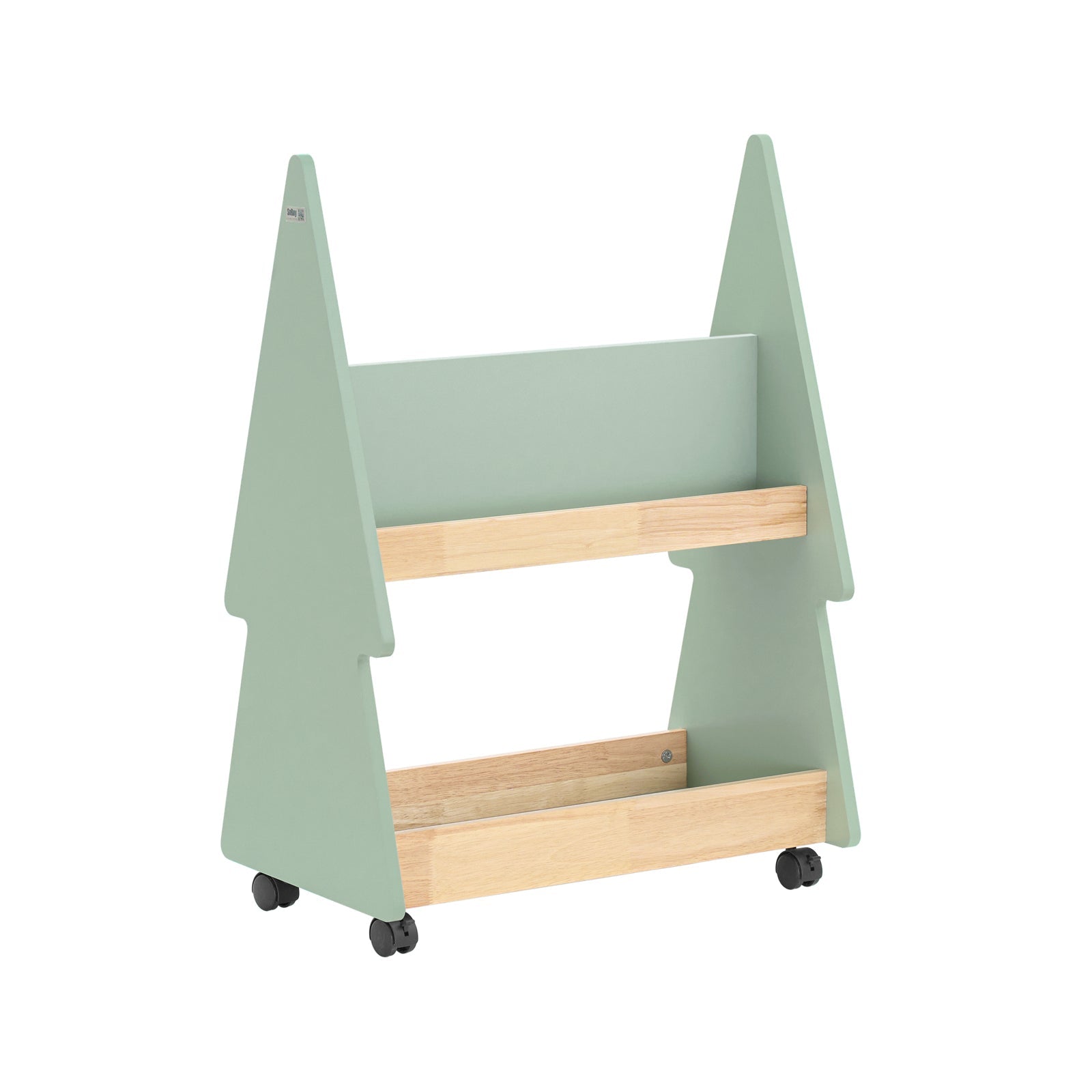 Libreria per bambini Scaffale con 2 Ripiani e 4 Ruote Scaffale Portaoggetti Verde-Naturale 60x36x82 cm KMB99-GR