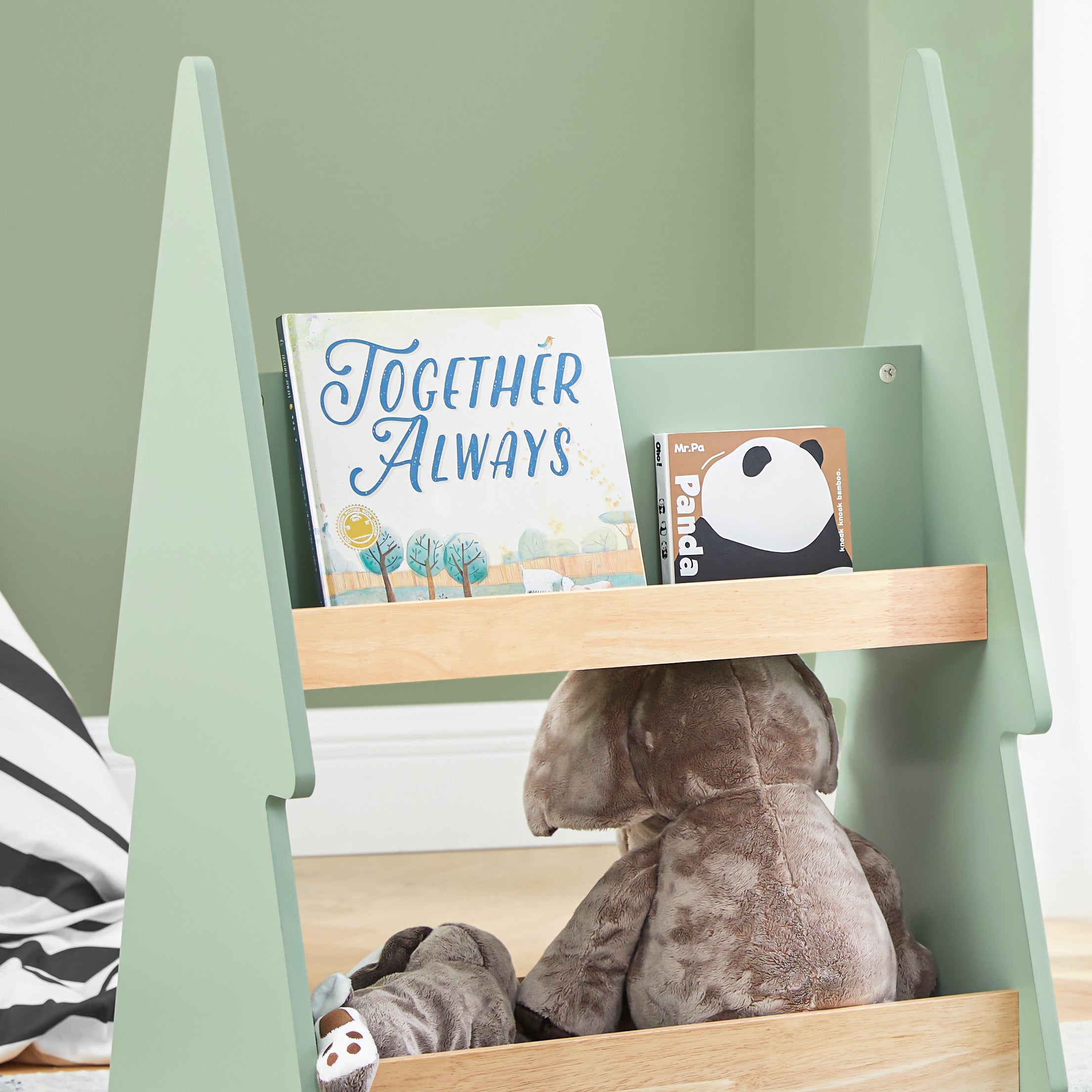 Libreria per bambini Scaffale con 2 Ripiani e 4 Ruote Scaffale Portaoggetti Verde-Naturale 60x36x82 cm KMB99-GR