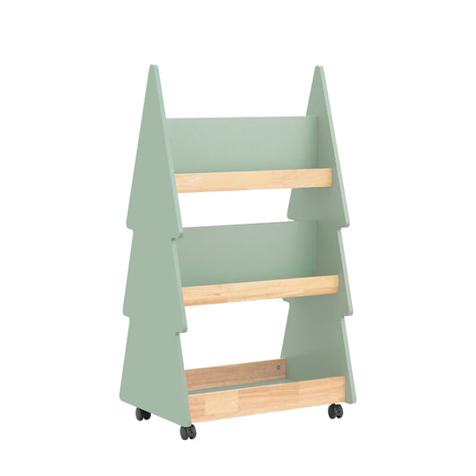 Libreria per bambini Scaffale con 3 Ripiani e 4 Ruote Scaffale Portaoggetti Verde-Naturale 60x42x108 cm KMB99-H-GR