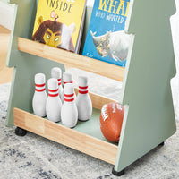 Libreria per bambini Scaffale con 3 Ripiani e 4 Ruote Scaffale Portaoggetti Verde-Naturale 60x42x108 cm KMB99-H-GR