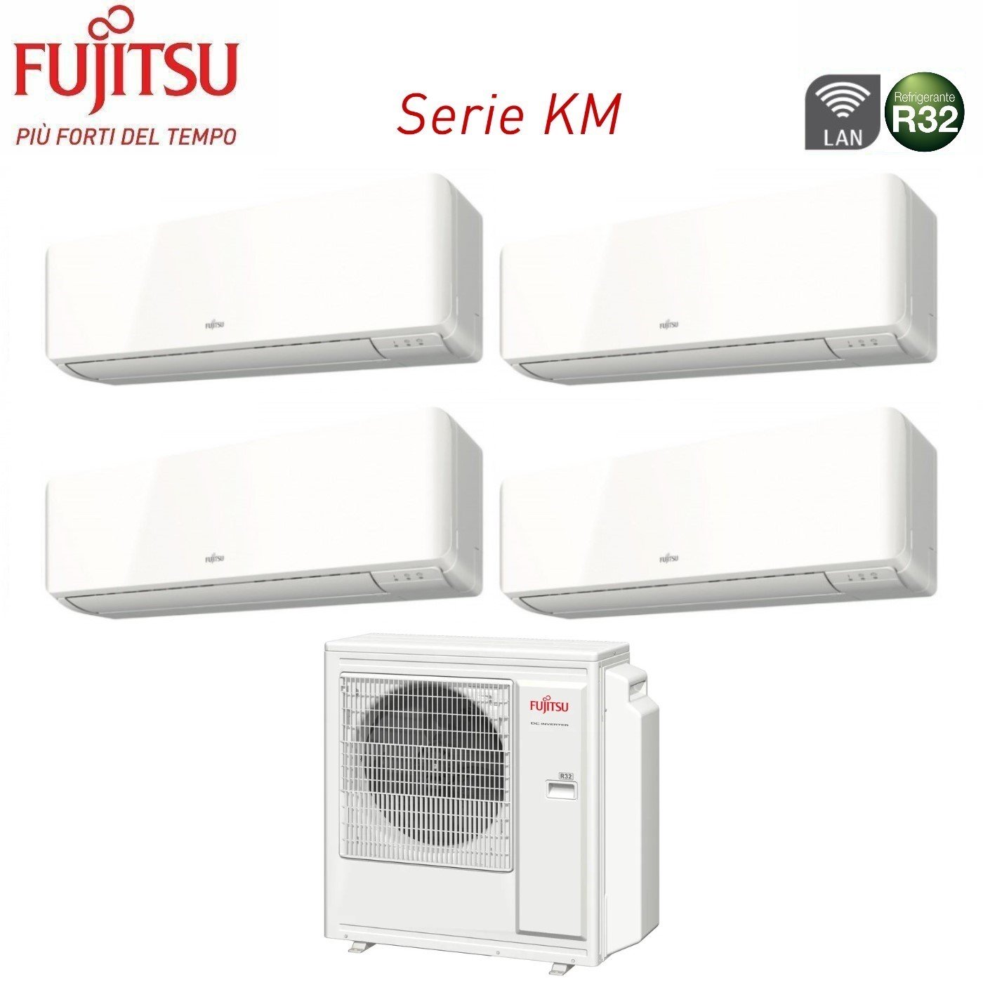 Climatizzatore Condizionatore Fujitsu Quadri Split Inverter serie KM 7+7+12+12 con AOYG30KBTA4 R-32 Wi-Fi Integrato 7000+7000+12000+12000