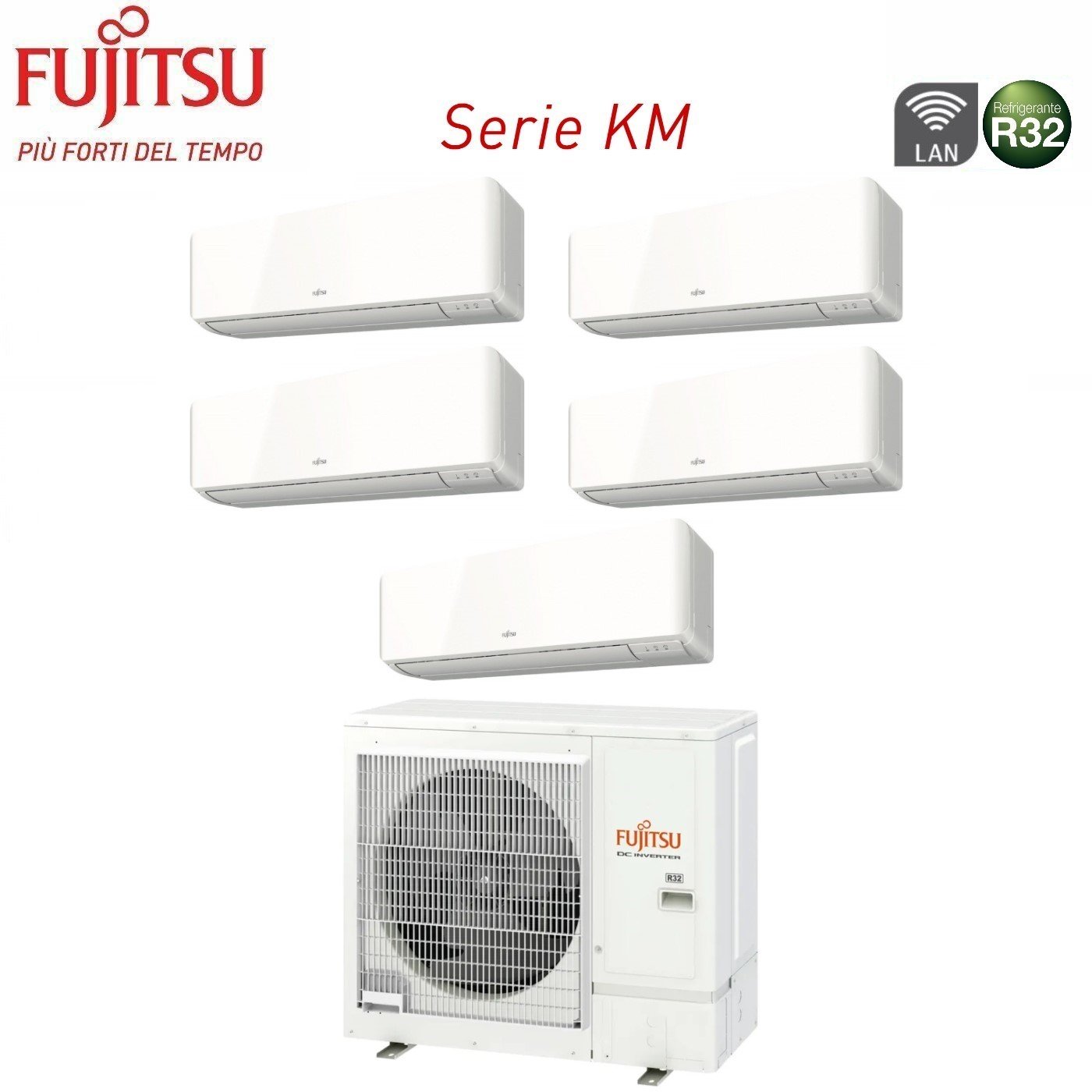 Climatizzatore Condizionatore Fujitsu Penta Split Inverter serie KM 9+9+12+12+12 con AOYG36KBTA5 R-32 Wi-Fi Integrato 9000+9000+12000+12000+12000