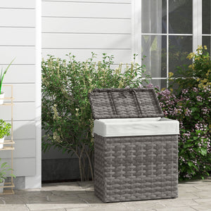 Baule Cesta Contenitore da Giardino e Casa 57x34x62 cm in Rattan con Tessuto Interno Grigio