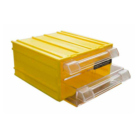 Cassettiera in Plastica con 2 Cassetti Colore Giallo 110x120x62mm